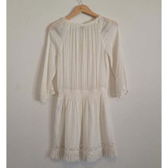 Aerie Womens Size XS White Gauze Summer Mini Dress Crochet trim Long Sleeve Boho - Picture 9 of 14